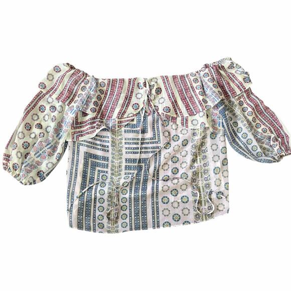 Marciano Women's Gypset Top Small Bohemian Gypsy Flowy Cold Shoulder Boho NWT - Picture 2 of 9